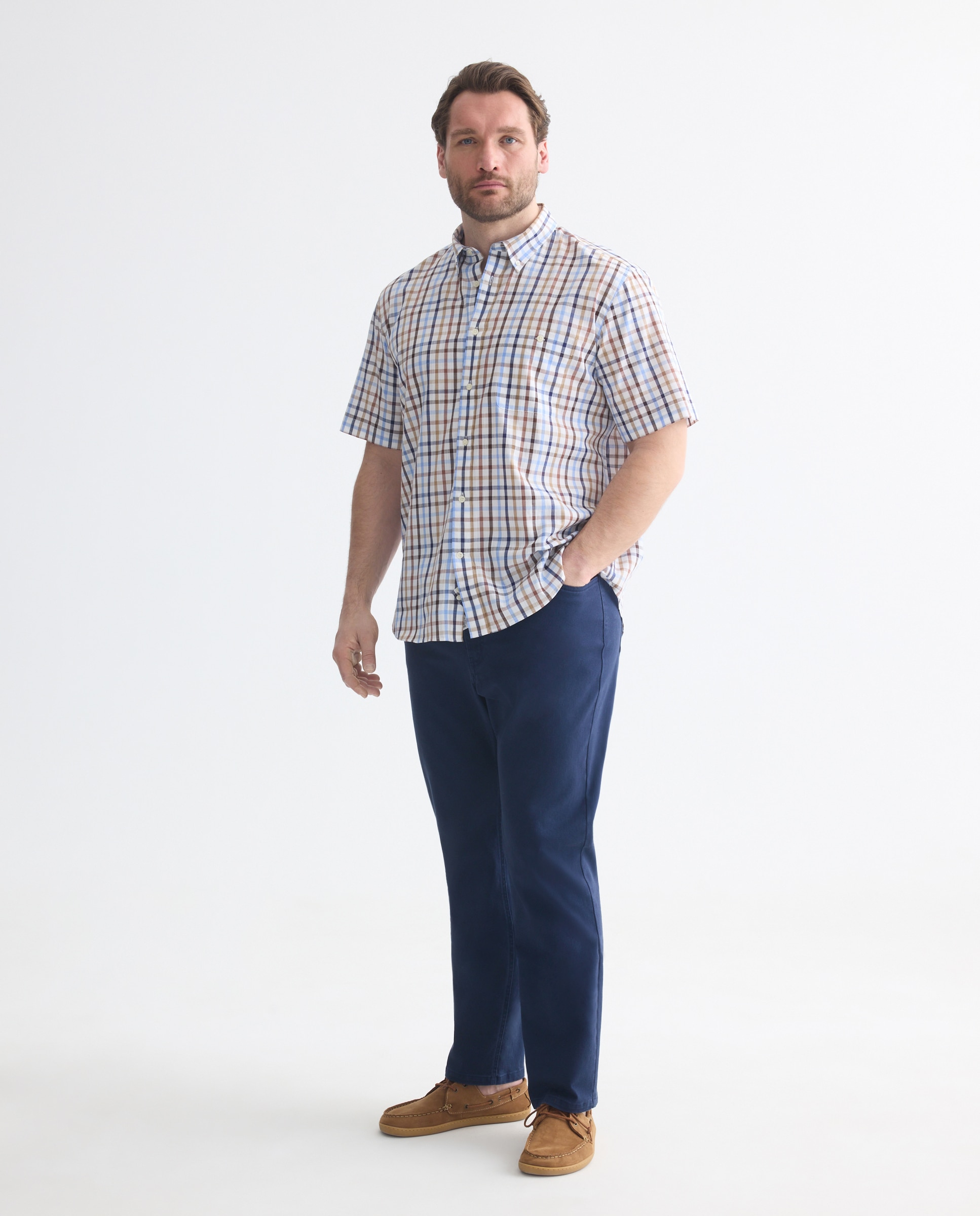 Camisa de Manga Curta aos Quadrados Tamanhos Grandes Azul-claro-2