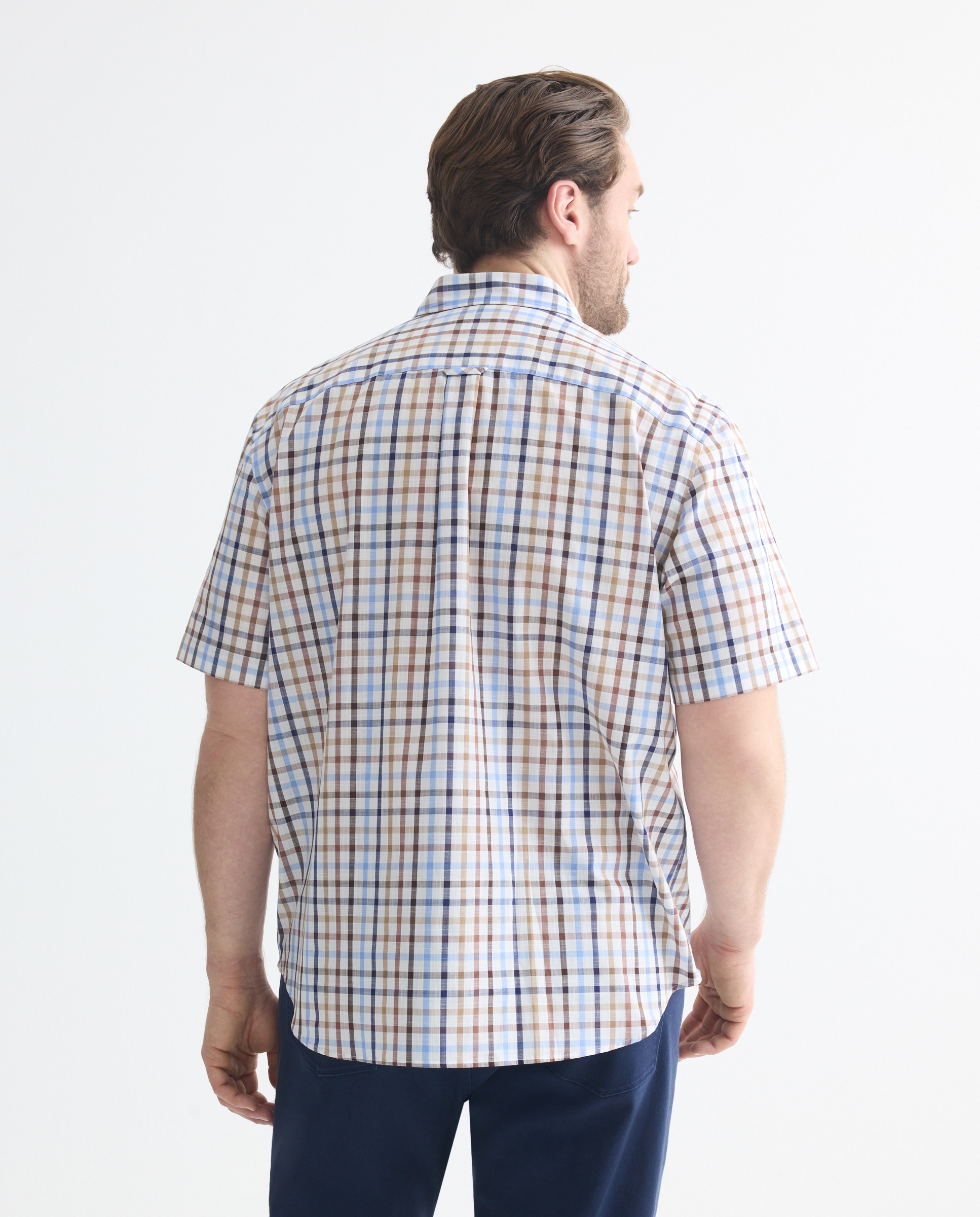 Camisa de Manga Curta aos Quadrados Tamanhos Grandes Azul-claro-3