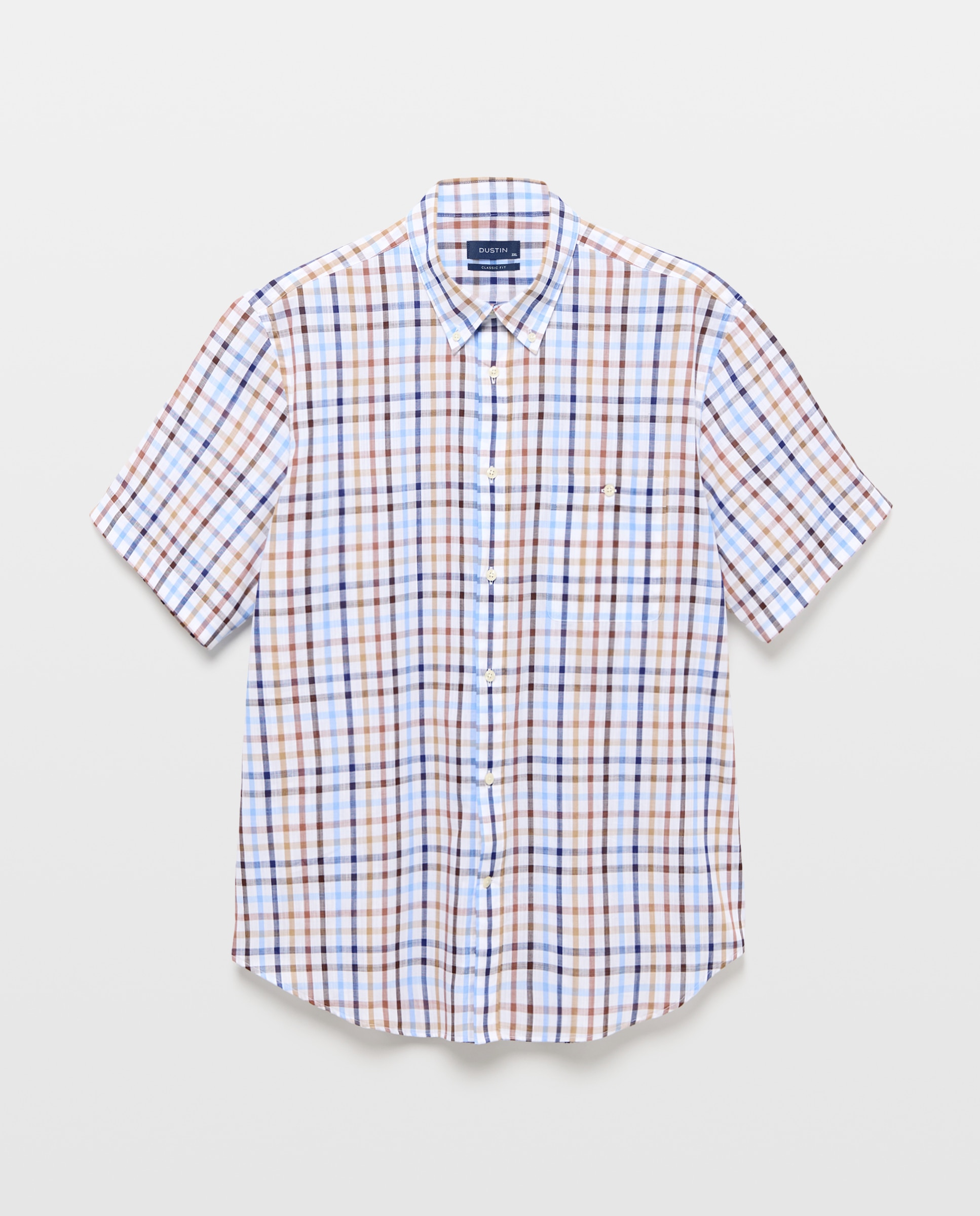 Camisa de Manga Curta aos Quadrados Tamanhos Grandes Azul-claro-4