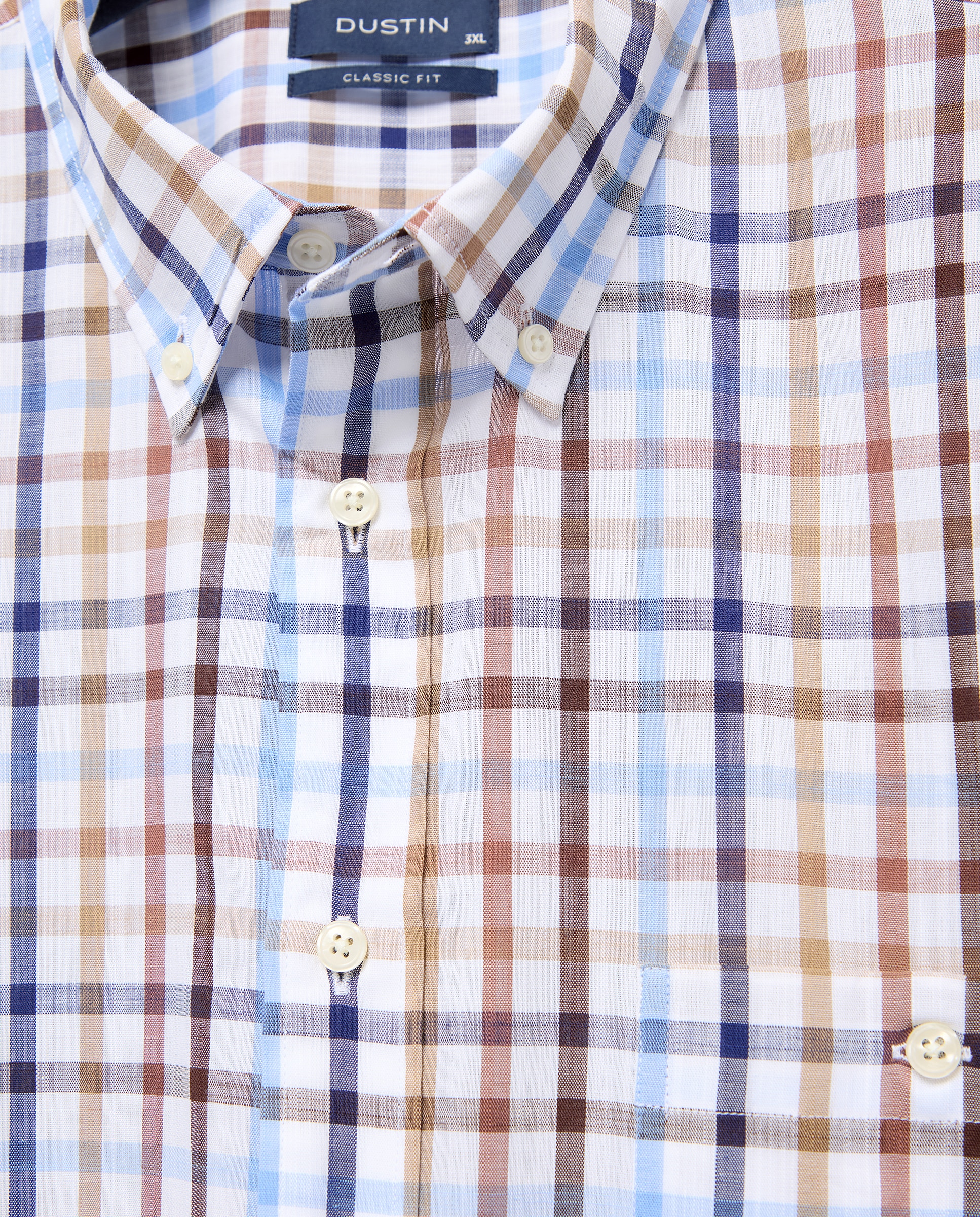 Camisa de Manga Curta aos Quadrados Tamanhos Grandes Azul-claro-5