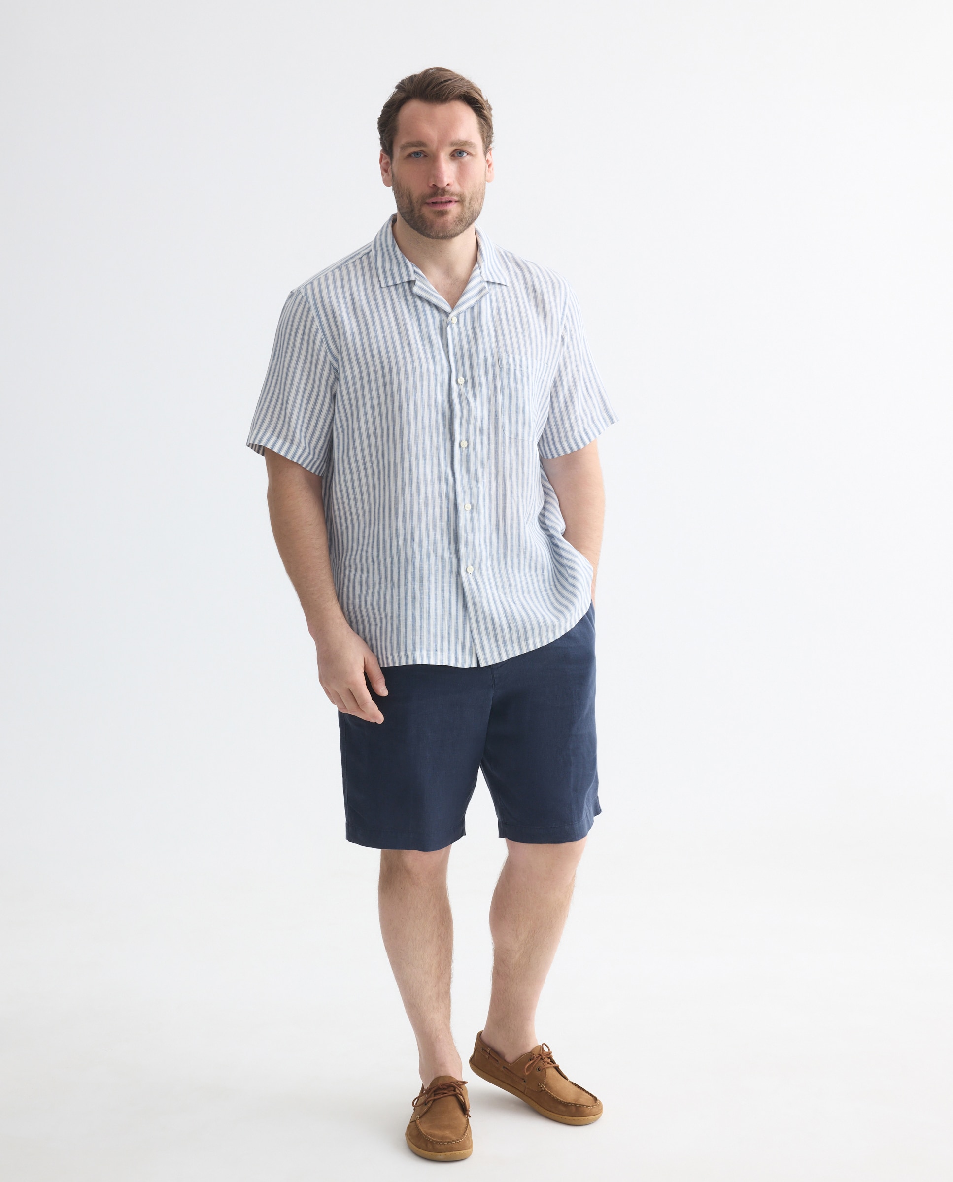 Camisa de Linho com Manga Curta Tamanhos Grandes Azul-marinho-2