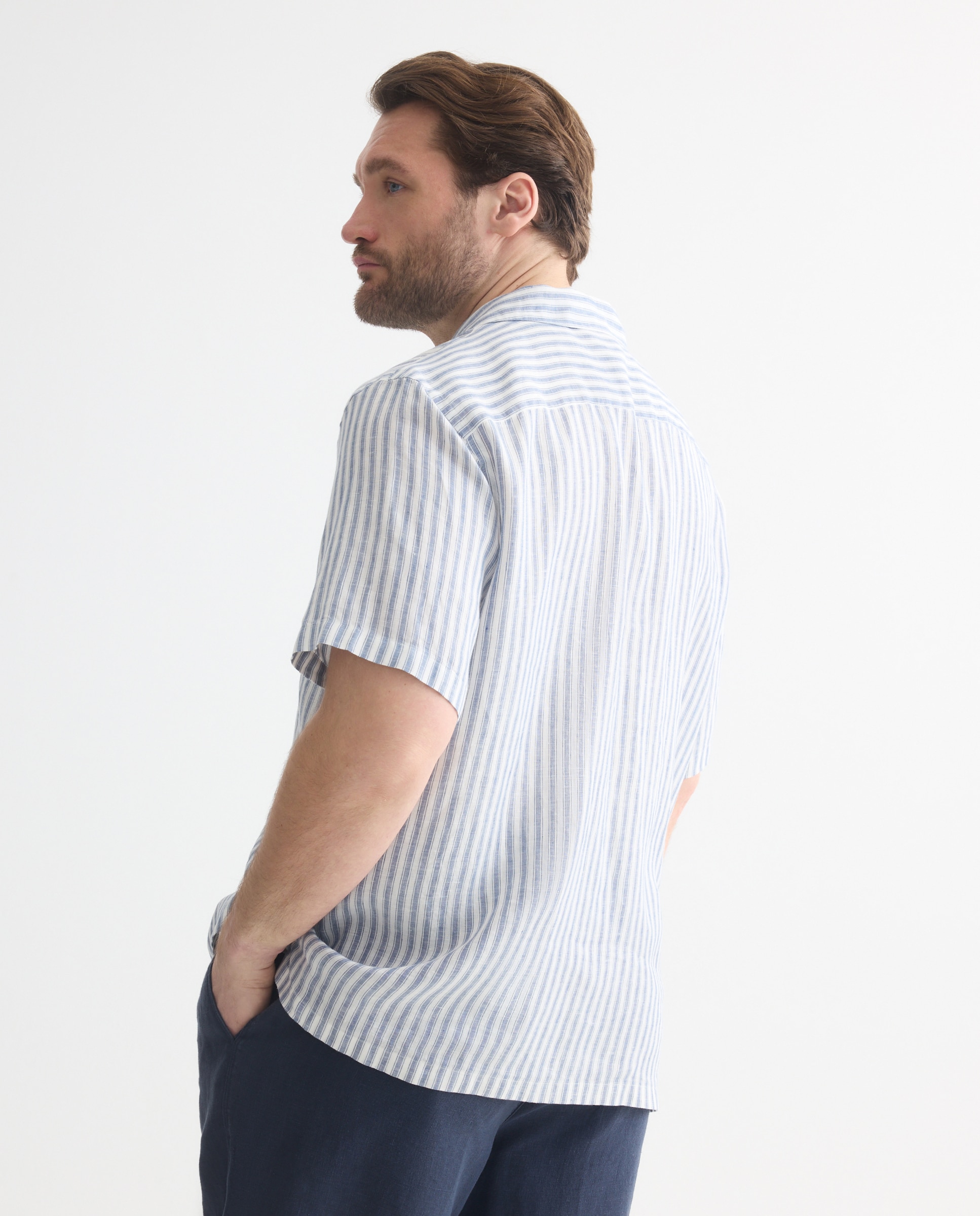 Camisa de Linho com Manga Curta Tamanhos Grandes Azul-marinho-3