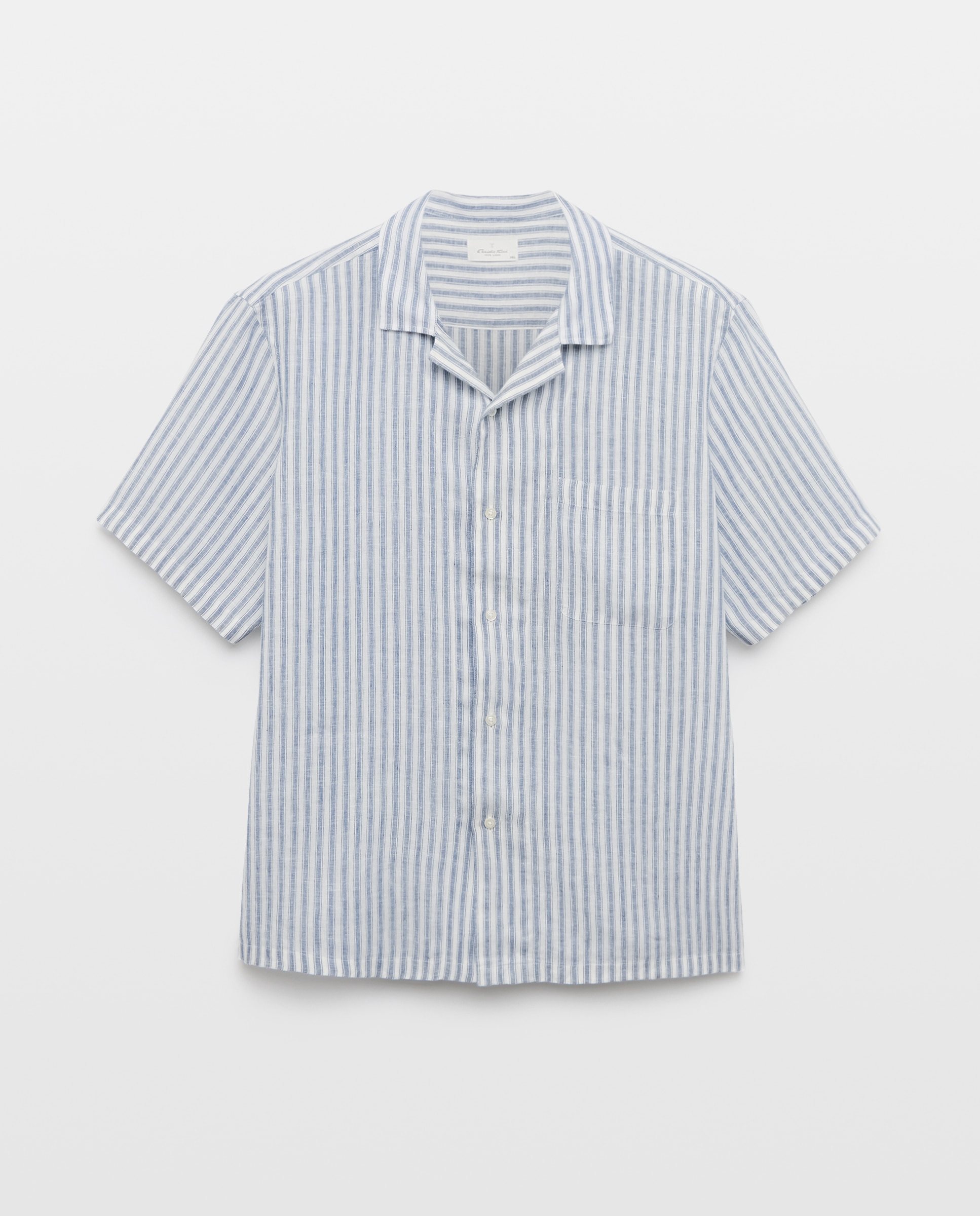 Camisa de Linho com Manga Curta Tamanhos Grandes Azul-marinho-4