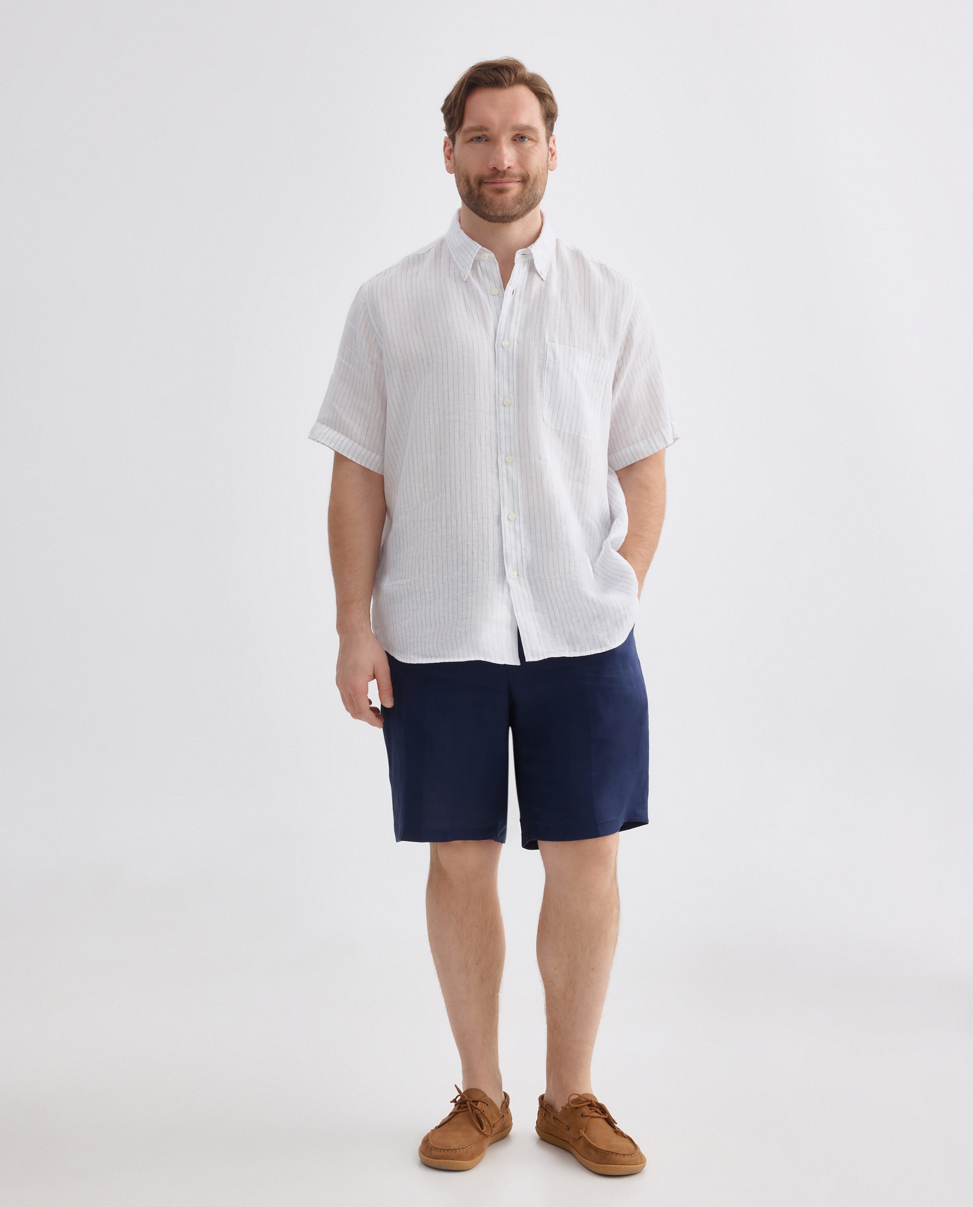 Camisa de Linho com Manga Curta Tamanhos Grandes Branco-2