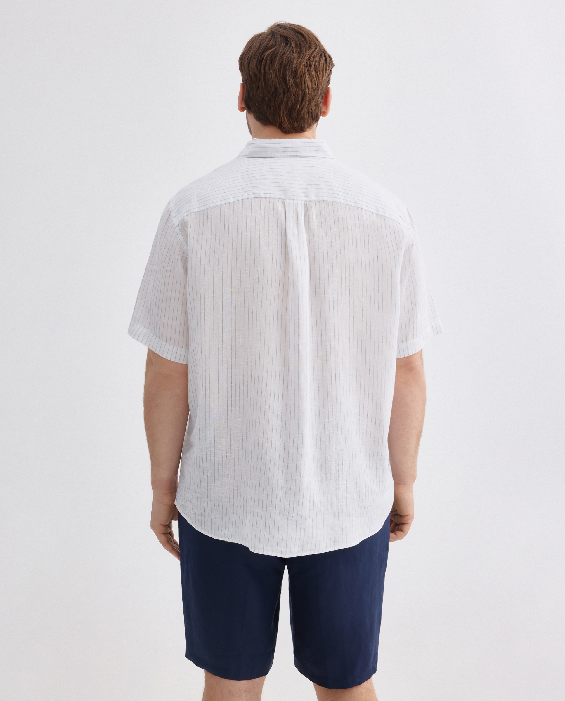 Camisa de Linho com Manga Curta Tamanhos Grandes Branco-3