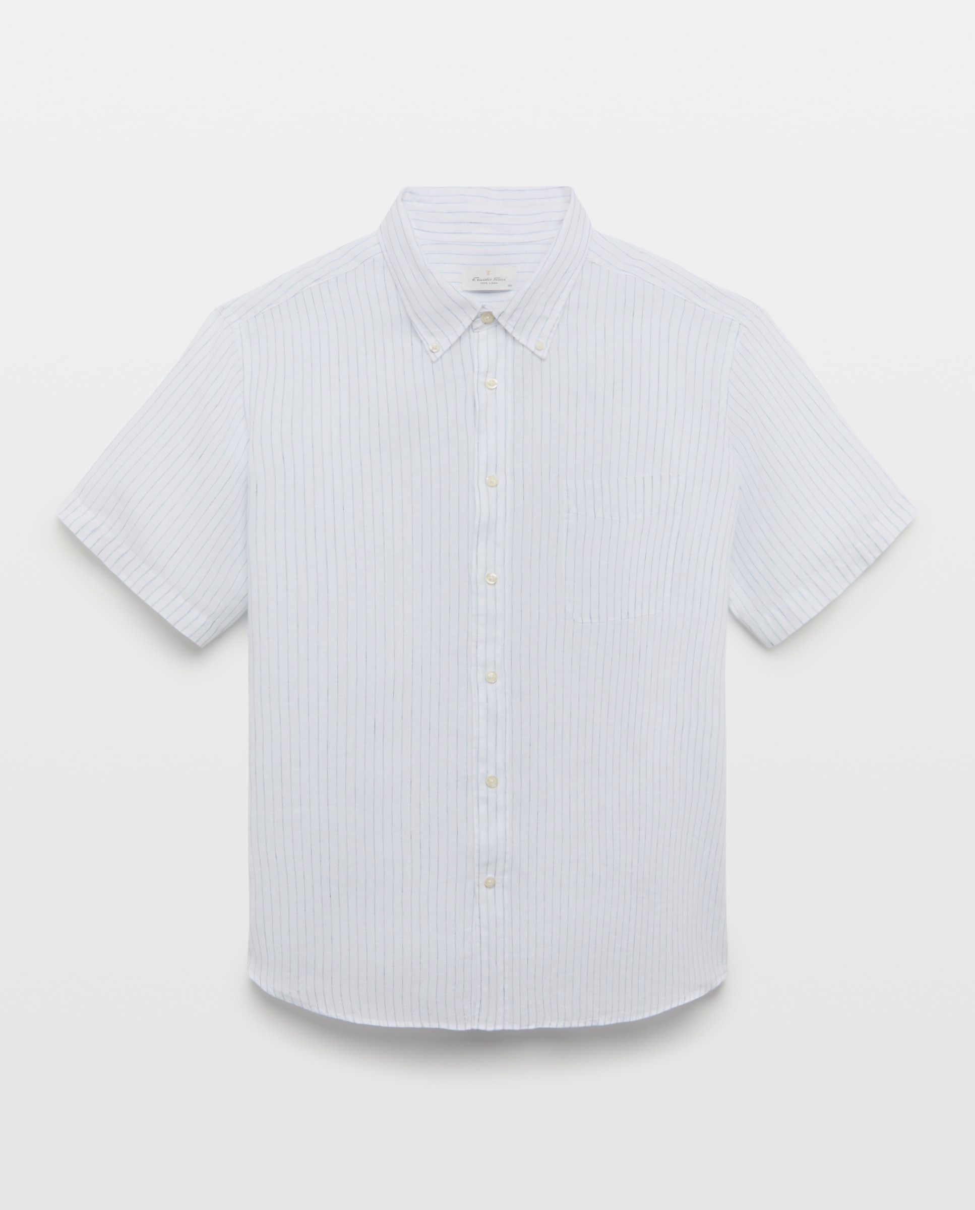 Camisa de Linho com Manga Curta Tamanhos Grandes Branco-5