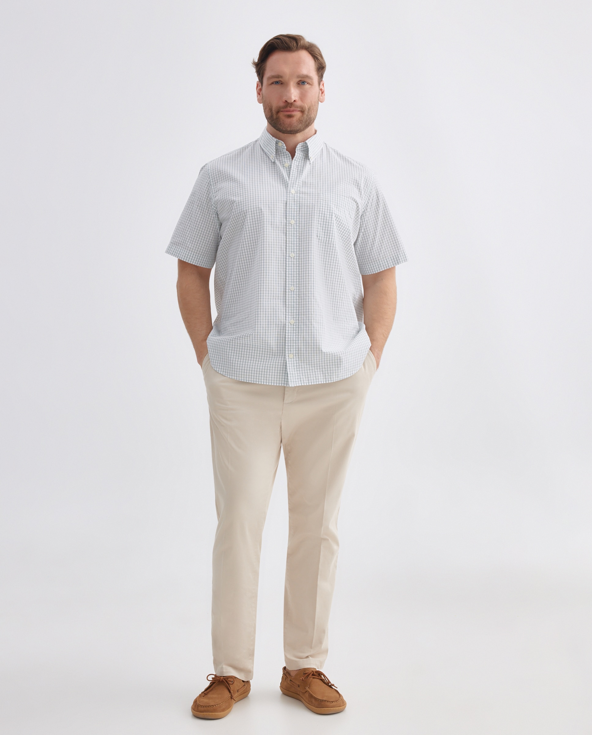 Camisa Casual de Popelina com Manga Curta Tamanhos Grandes Verde-1