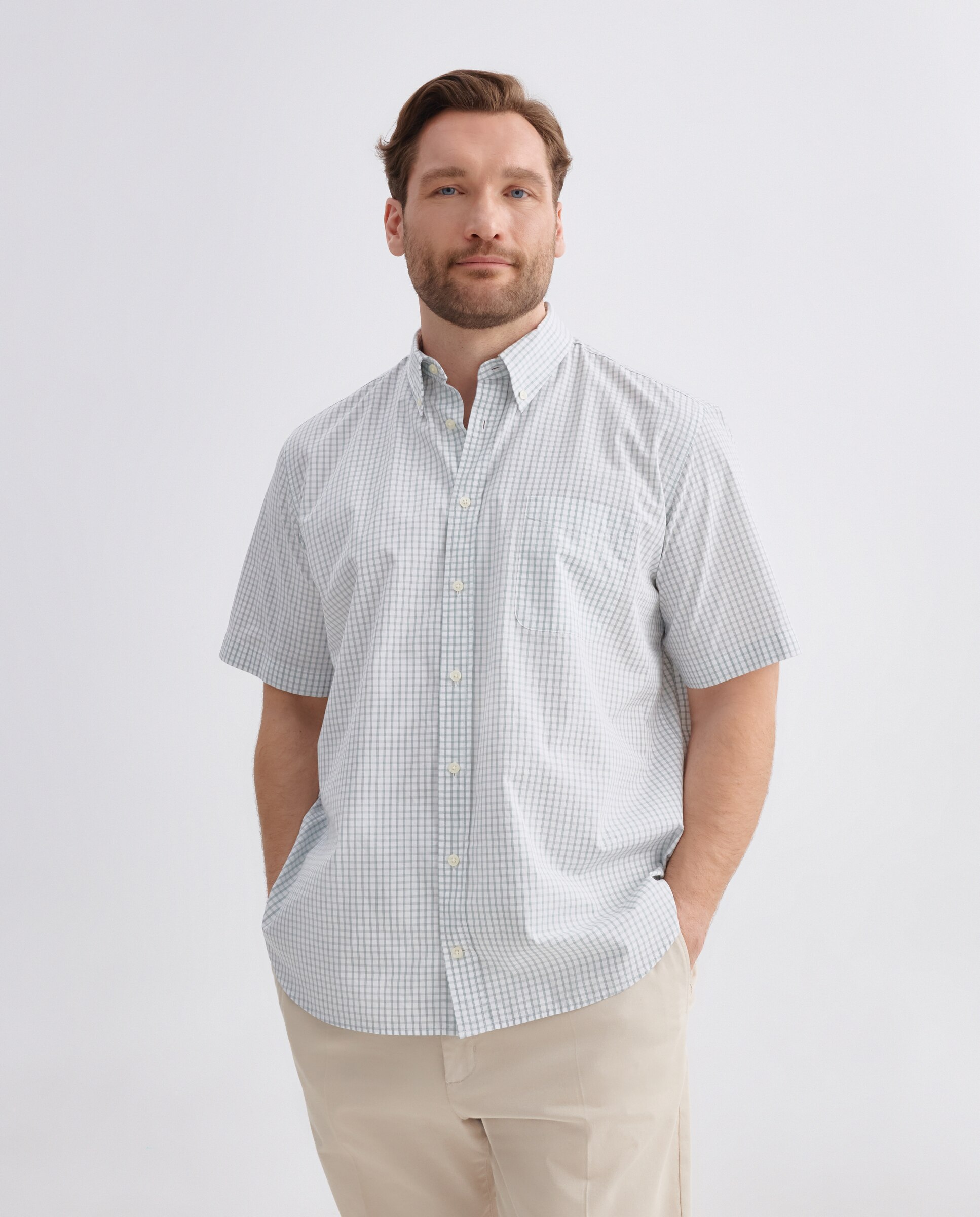Camisa Casual de Popelina com Manga Curta Tamanhos Grandes Verde-2