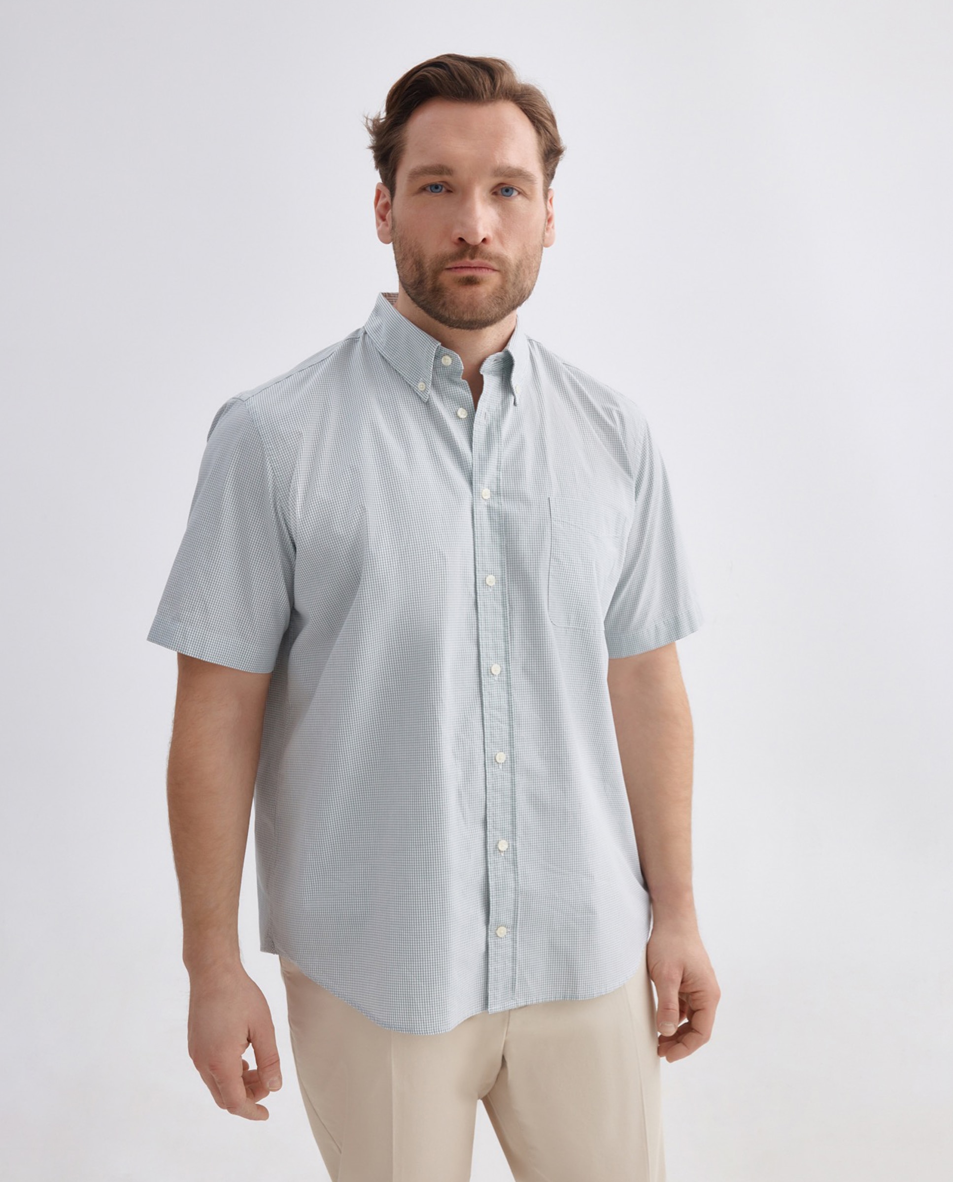 Camisa Casual de Popelina com Manga Curta Tamanhos Grandes Verde-2
