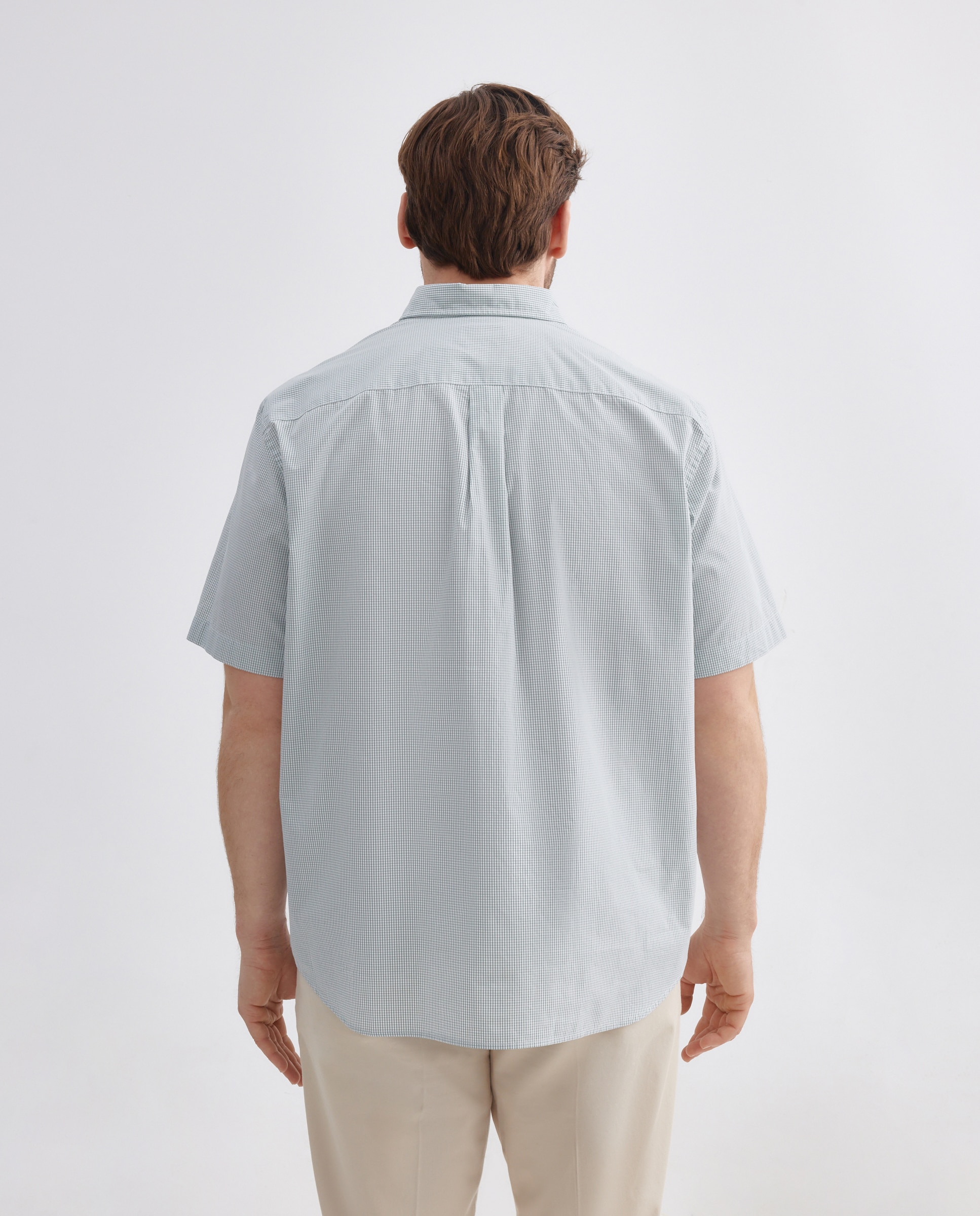 Camisa Casual de Popelina com Manga Curta Tamanhos Grandes Verde-3
