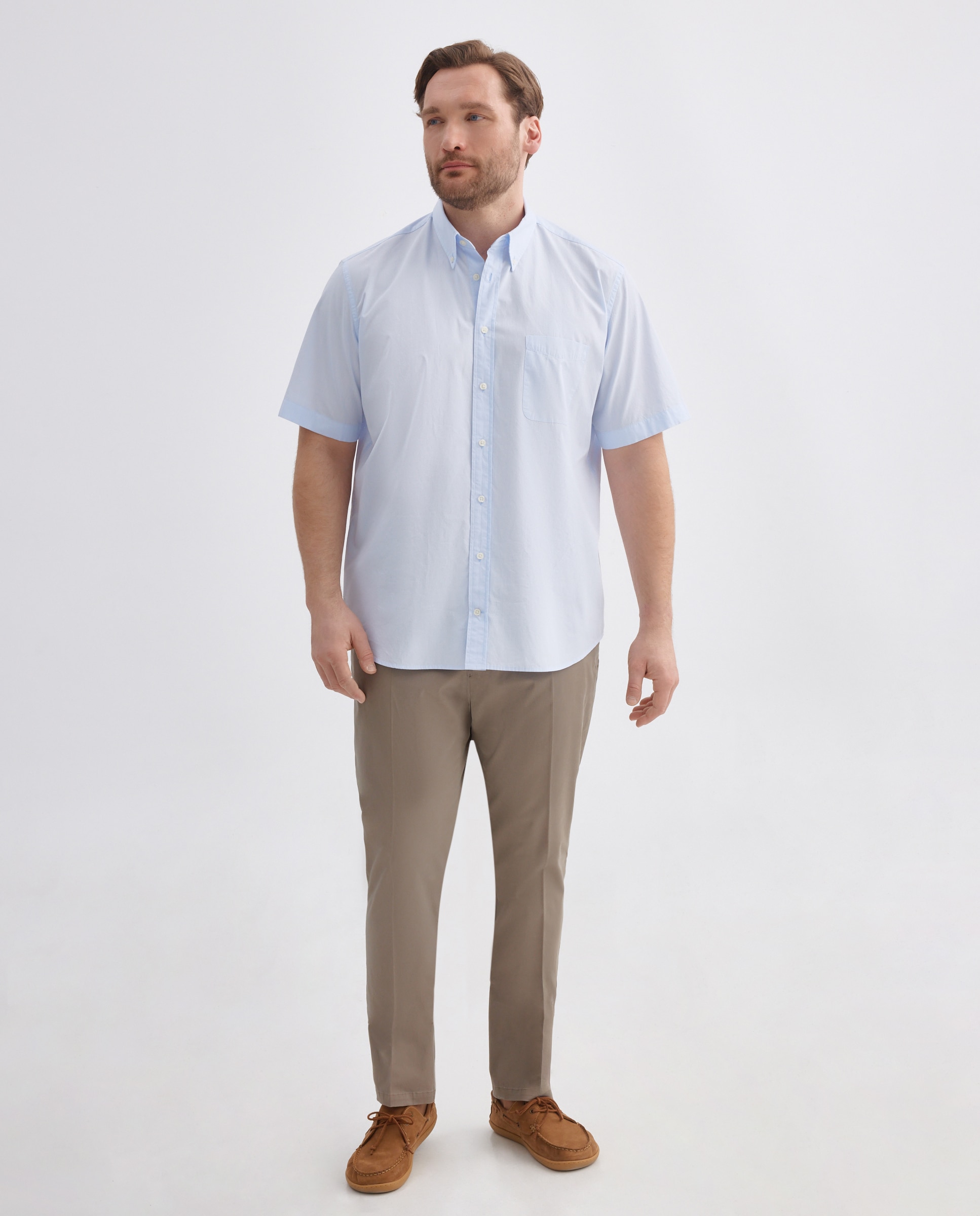 Camisa Casual de Popelina com Manga Curta Tamanhos Grandes Azul-claro-2