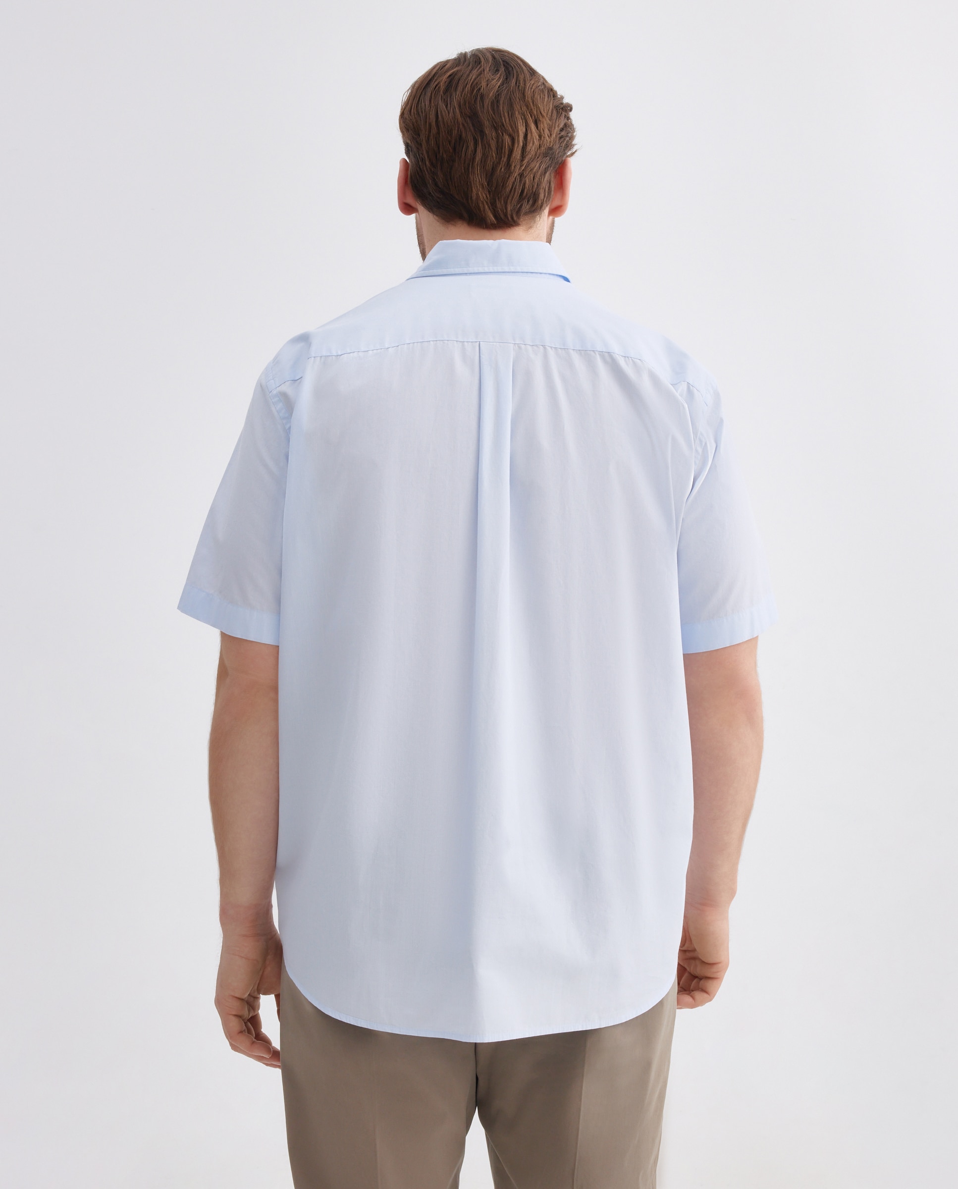 Camisa Casual de Popelina com Manga Curta Tamanhos Grandes Azul-claro-3