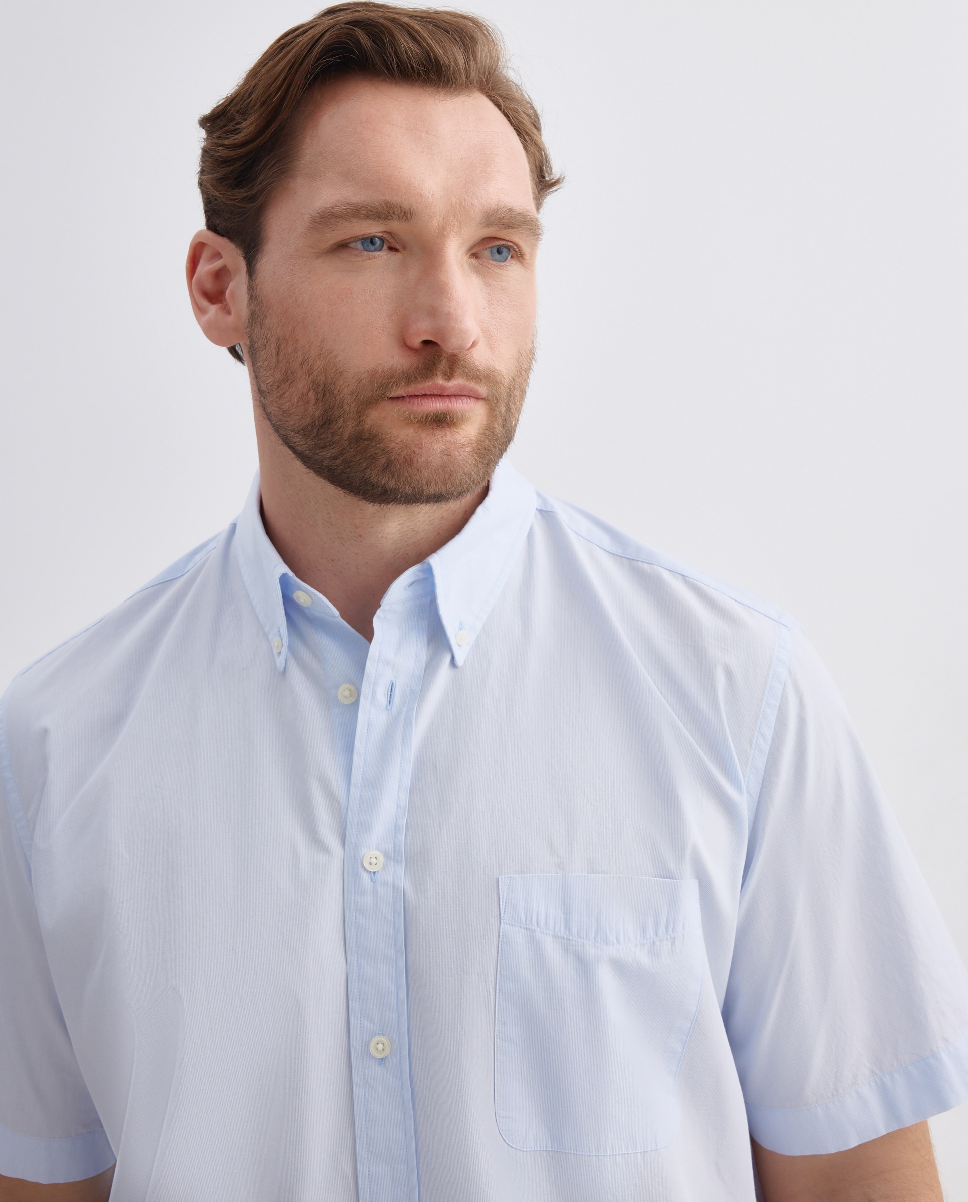 Camisa Casual de Popelina com Manga Curta Tamanhos Grandes Azul-claro-4