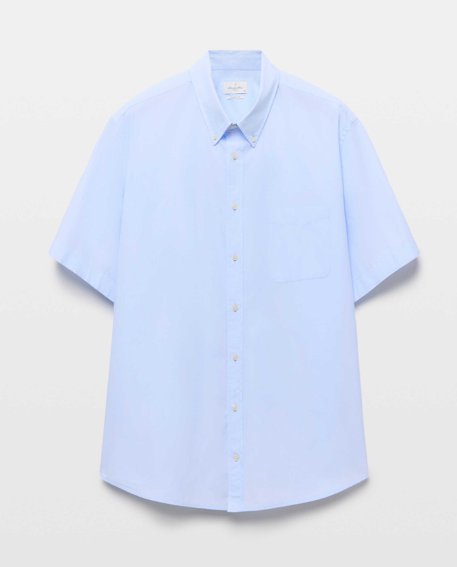 Camisa Casual de Popelina com Manga Curta Tamanhos Grandes Azul-claro-5