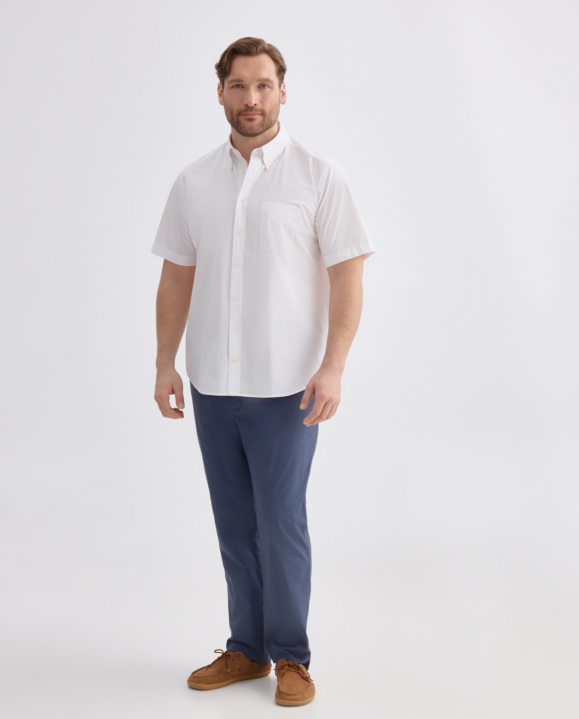 Camisa Casual de Popelina com Manga Curta Tamanhos Grandes Branco-1