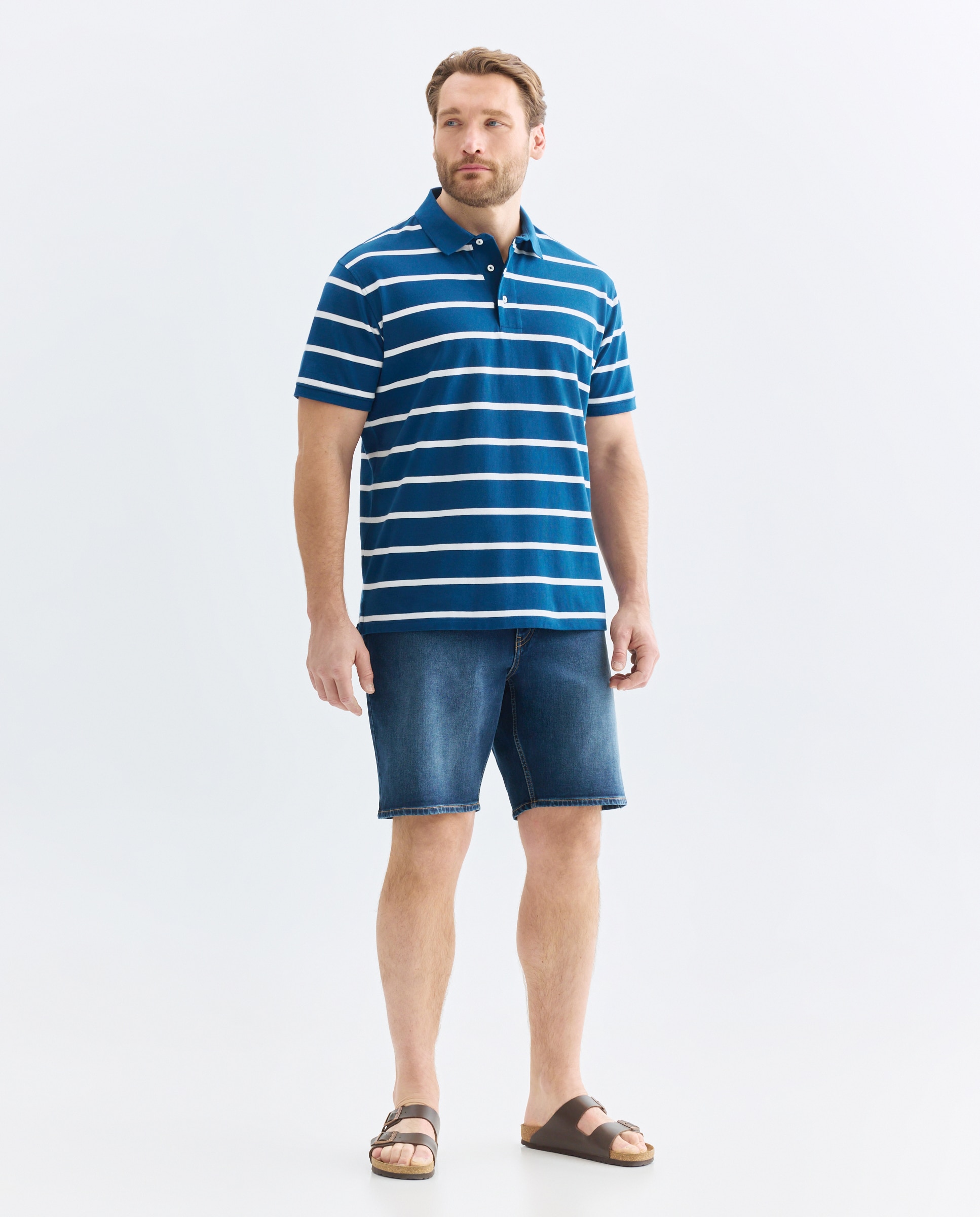 Polo Piqué às Riscas com Manga Curta Azul-marinho-2