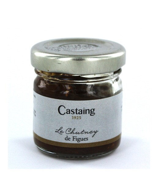 Cesta con 3 blocs de foie gras de pato, chutney de higos y paté de pato Castaing 3