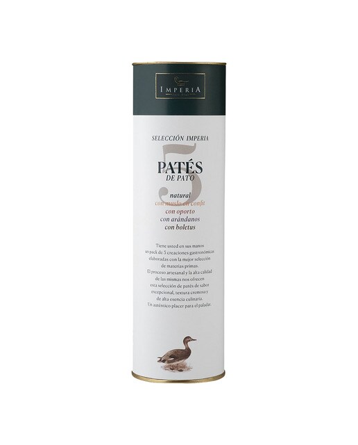Estuche con 5 variedades de paté de pato surtido natural, Oporto, arándanos, boletus y muslo en confí Imperia 2