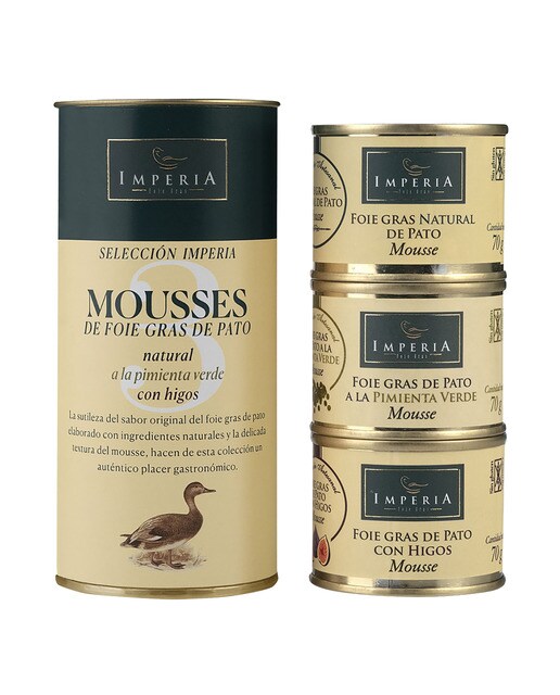 Imagen 0 de Estuche con 3 variedades de foie gras - mousse de pato natural, a la pimienta verde y de higos Imperia