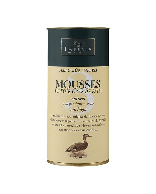 Estuche con 3 variedades de foie gras - mousse de pato natural, a la pimienta verde y de higos Imperia 2