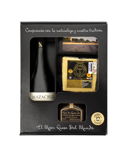 Estuche pequeño gourmet selección vino, queso y miel Dehesa de los Llanos 1