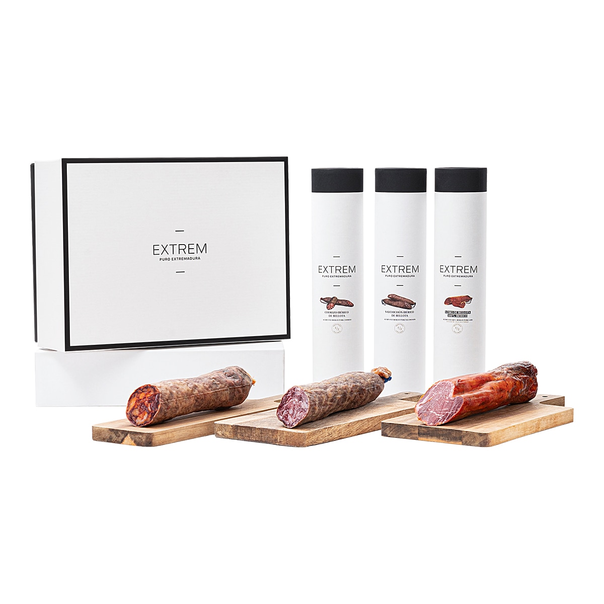 Estuche de medias piezas de lomo, chorizo y salchichón ibéricos de Bellota Extrem Puro Extremadura 1