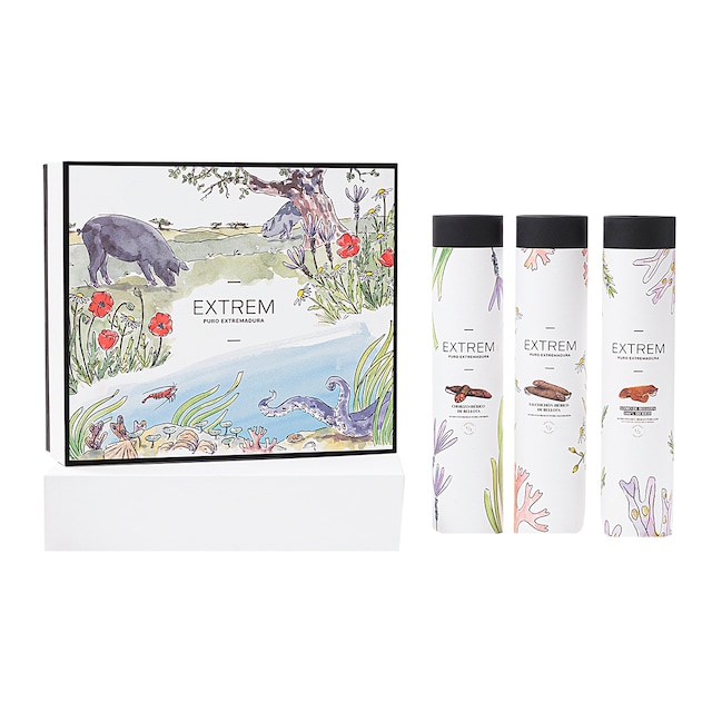 Imagen 0 de Estuche de medias piezas de lomo, chorizo y salchichón ibéricos de Bellota Extrem Puro Extremadura + obsequio