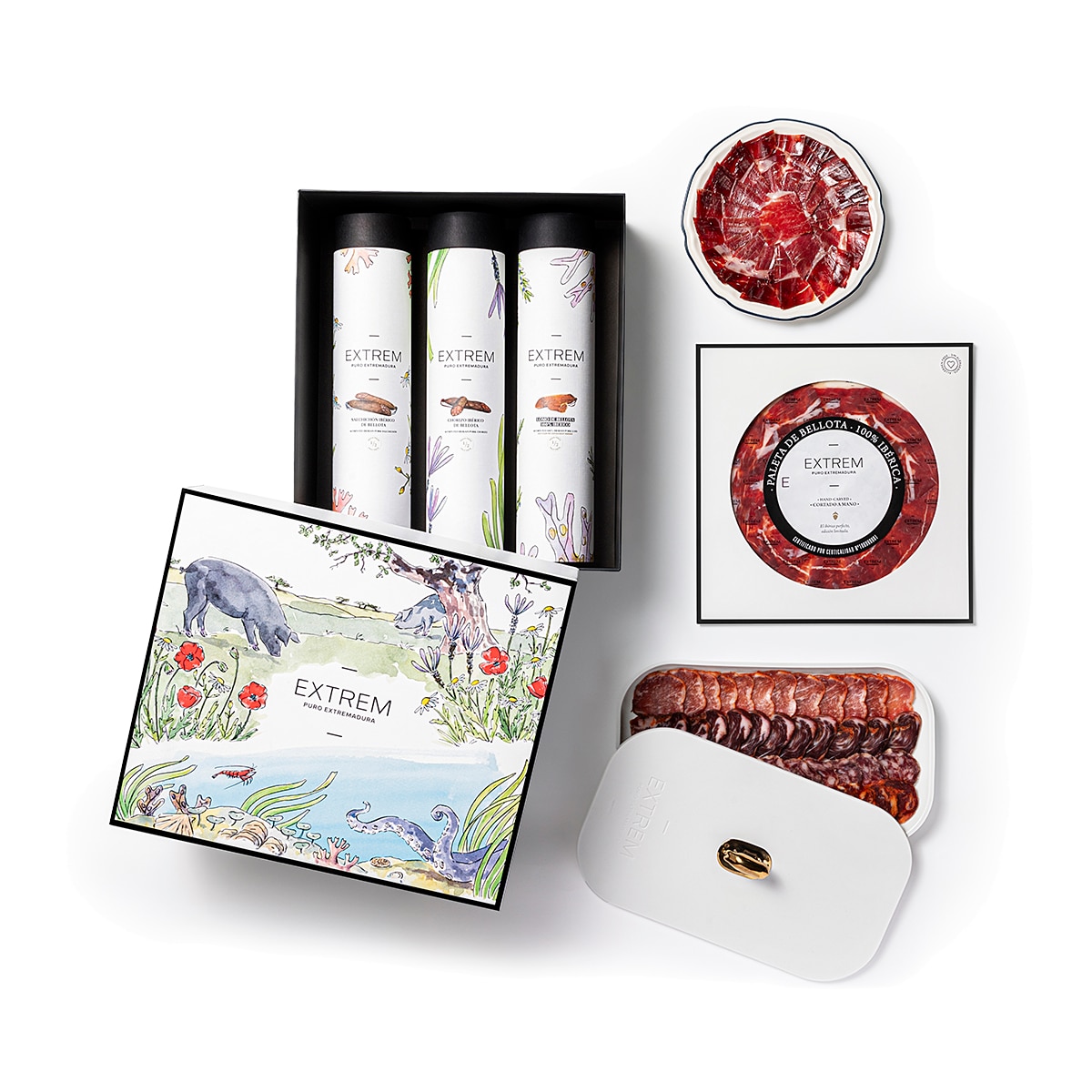 Estuche de medias piezas de lomo, chorizo y salchichón ibéricos de Bellota Extrem Puro Extremadura 4