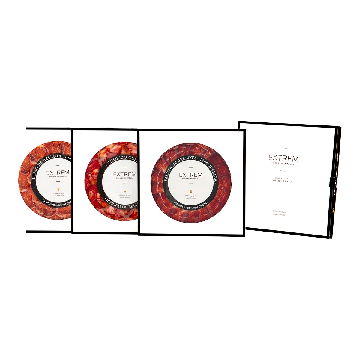 Cofre Tripack Ibérico con 3 sobres: paleta, chorizo y lomo de bellota 100% Ibérico Extrem Puro Extremadura 1