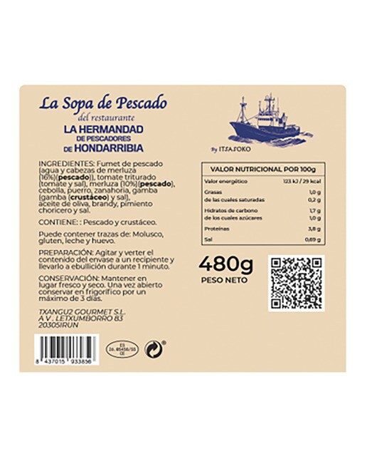 Sopa de pescado Restaurante de la Hermandad de Pescadores de Hondarribia Itsasoko 2