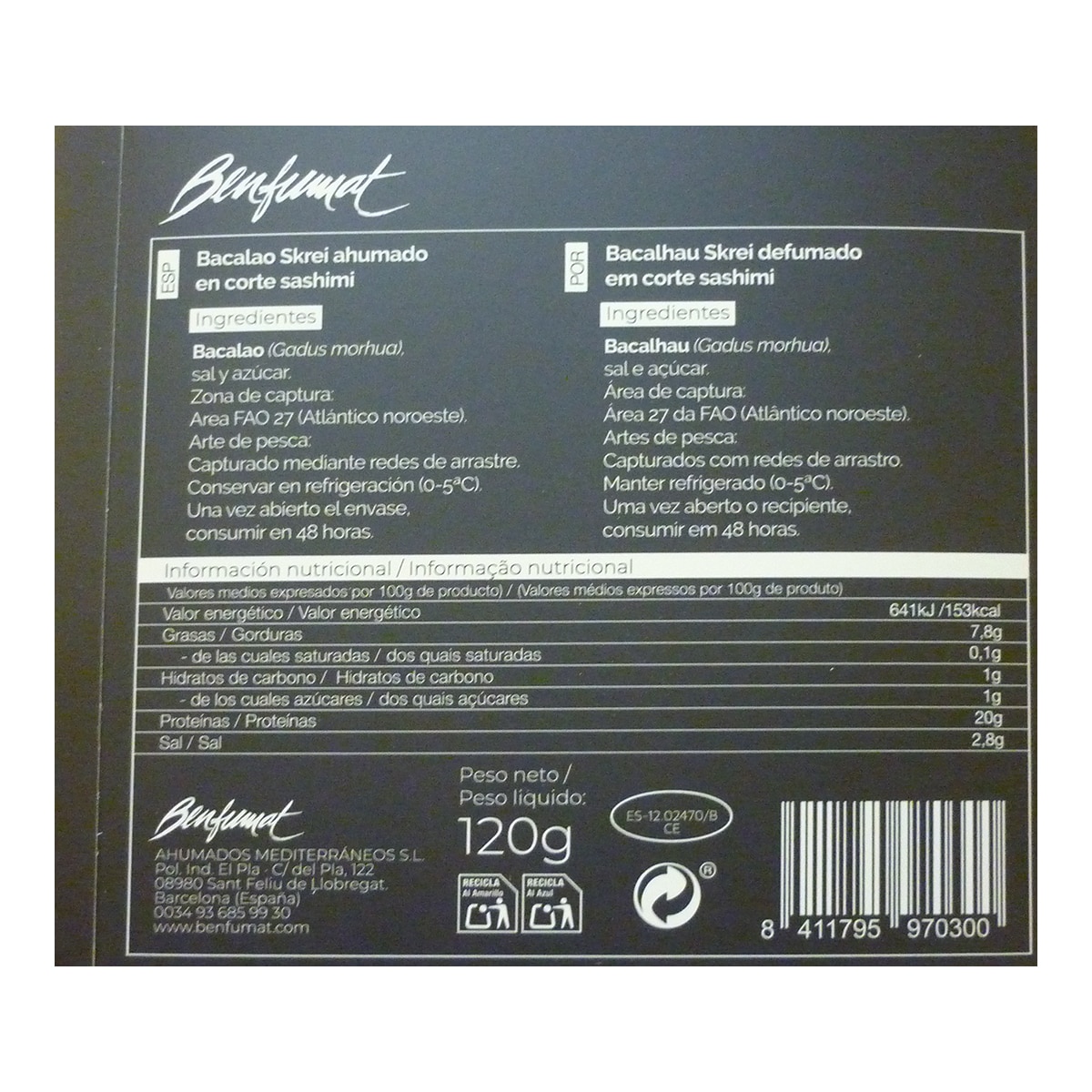Bacalao Skrei ahumado corte sashimi Benfumat 2