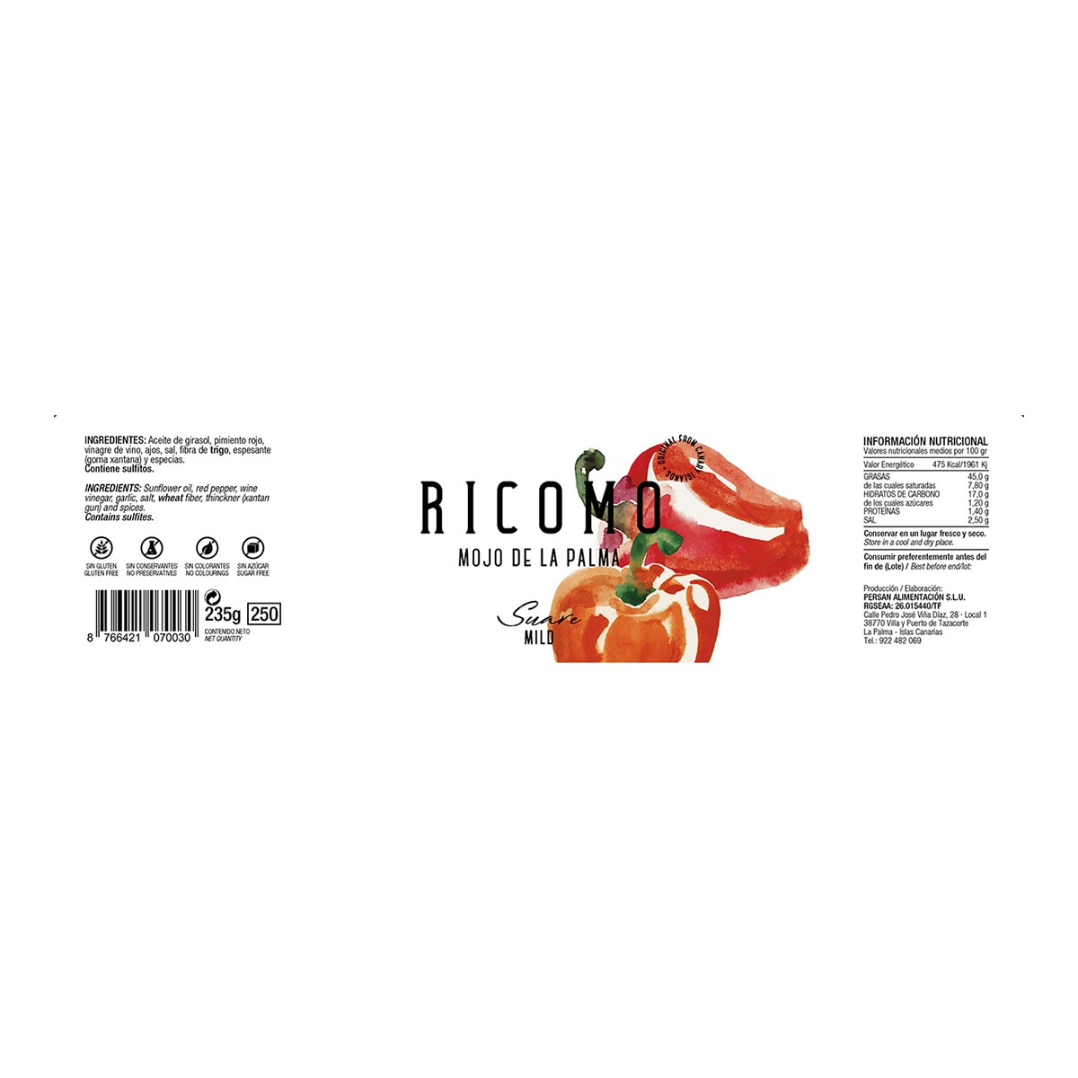 Salsa mojo canario rojo suave Ricomo 2