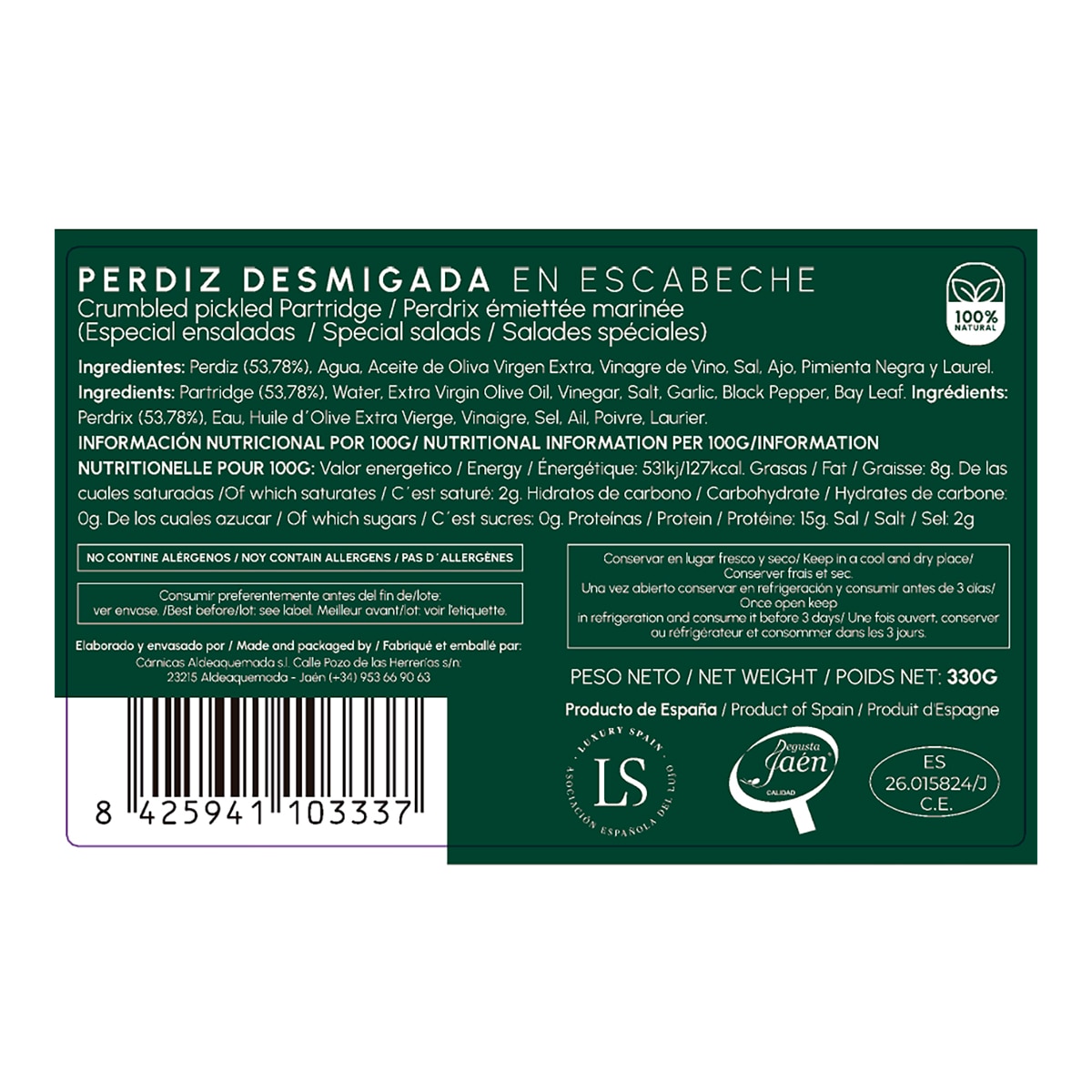 Ensalada de perdiz deshuesada en escabeche Féliz Soto 2