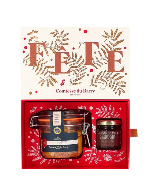 Cofre Fiesta con foie entero de pato y chutney Comtesse du Barry 1