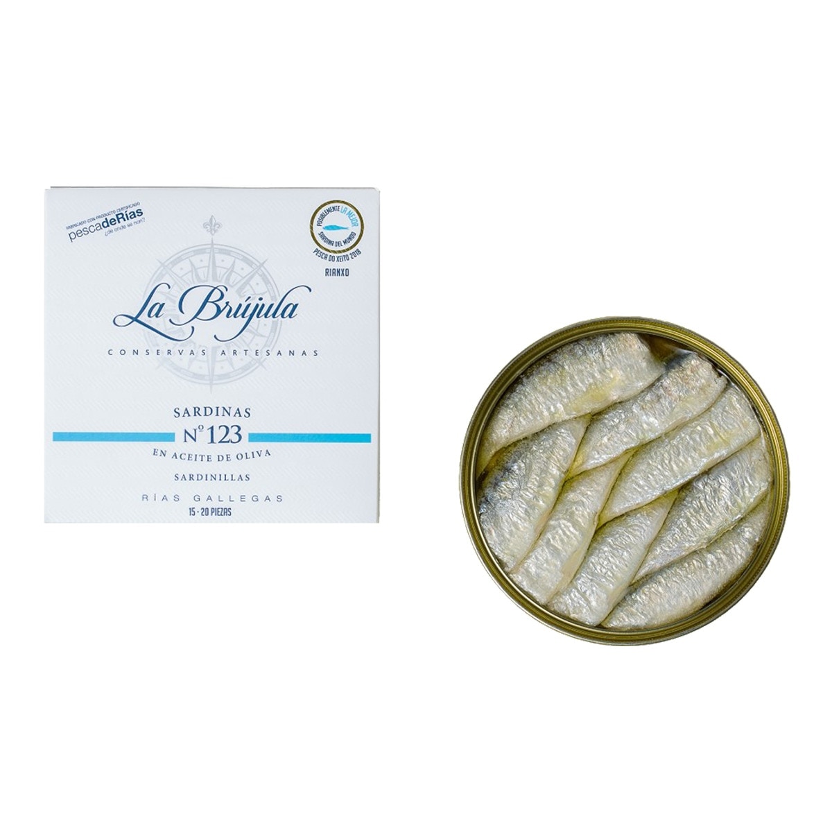 Imagen 0 de Sardinillas do Xeito en aceite de oliva Nº 123 La Brújula 15/20 piezas
