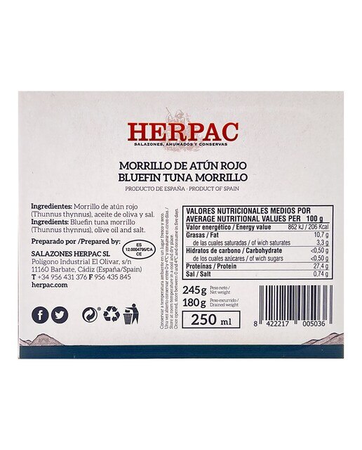 Morrillo de atún rojo en aceite de oliva Herpac 3