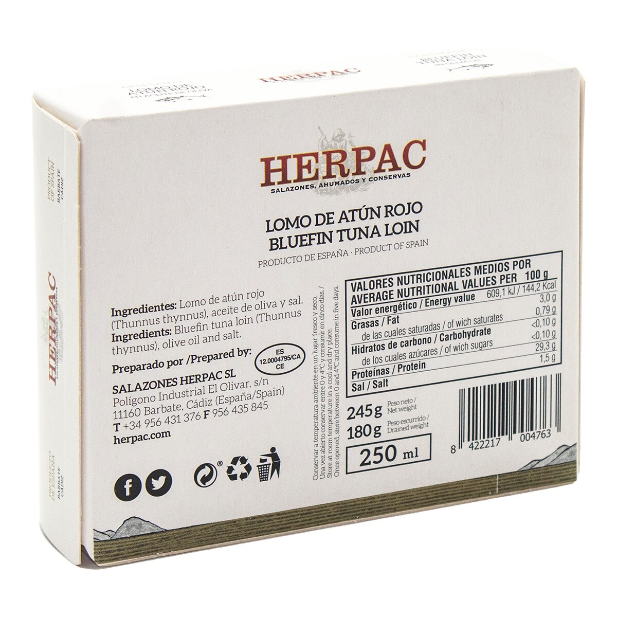 Lomo de atún rojo en aceite de oliva Herpac 2