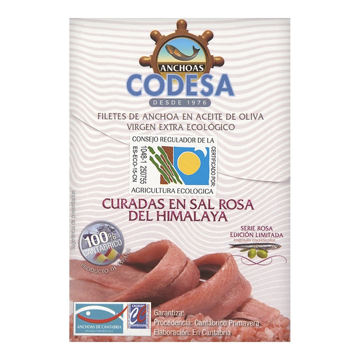 Imagen 0 de Filetes de anchoa en aceite de oliva virgen extra ecológico curadas en sal rosa del Himalaya Codesa