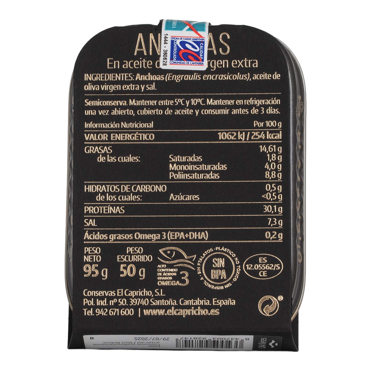 Anchoas de Santoña en aceite de oliva virgen extra 16 piezas El Capricho 2