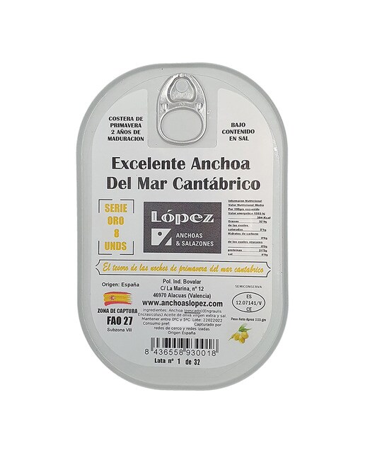 Anchoas en aceite de oliva Serie Oro López 8 uds 1