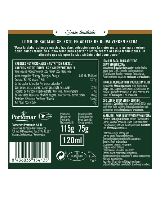 Lomo de bacalao en aceite de oliva virgen extra al estilo tradicional El Pescador de Arosa 2