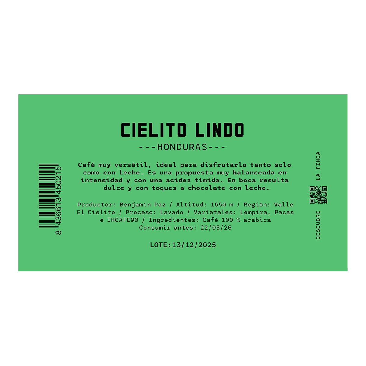 CAFE DE FINCA café tostado en grano de Honduras Cielito Lindo bolsa 250 g 2