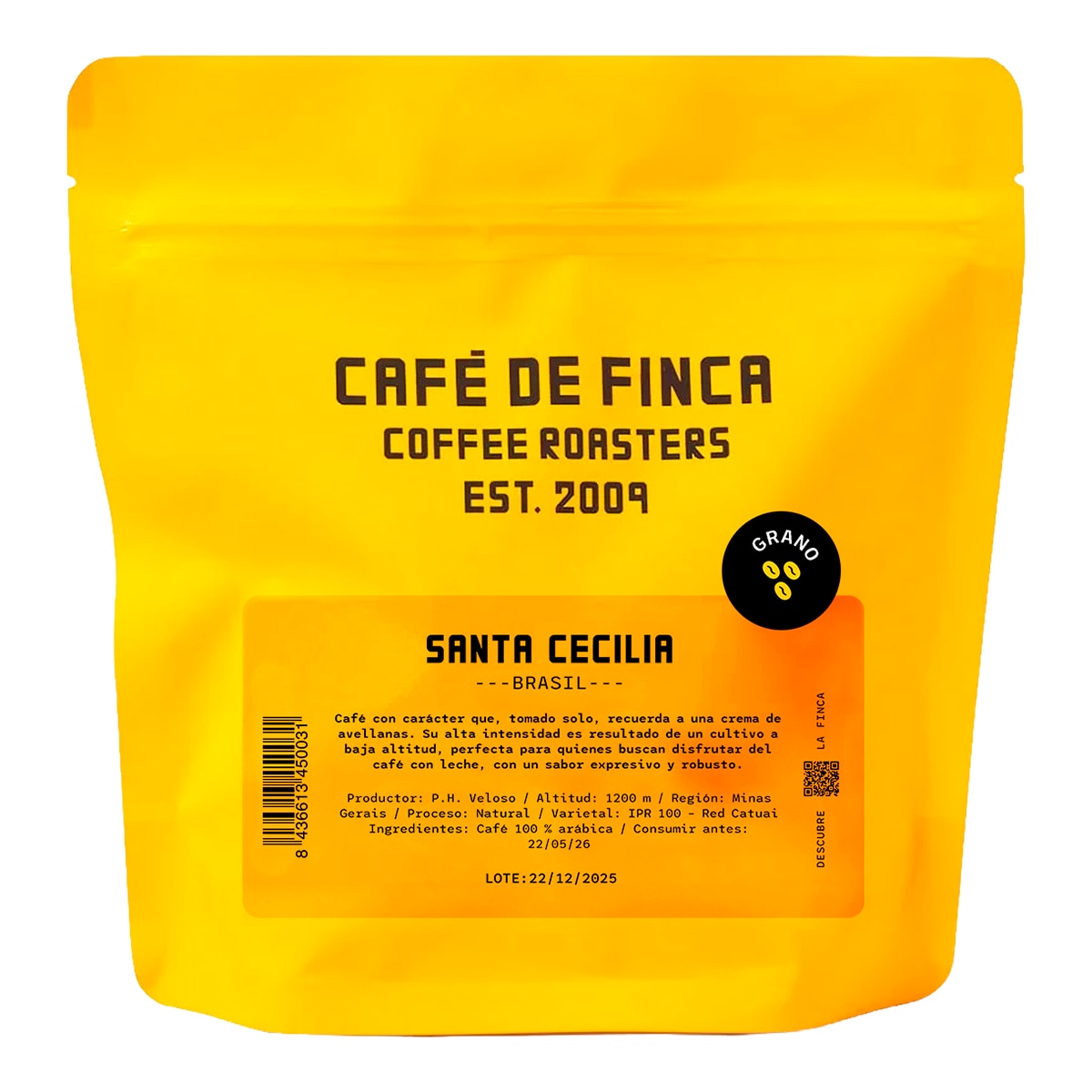 Imagen 1 de CAFE DE FINCA café tostado en grano de Brasil Santa Cecilia bolsa 250 g