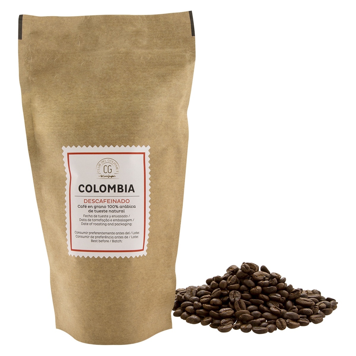 Café descafeinado en grano tueste natural 100% Arábica origen Colombia Club del Gourmet 2