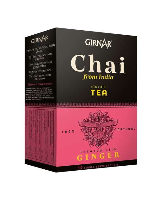 Té negro instantáneo Chai de La India con Jengibre 100% natural Girnar 10 bolsitas 1