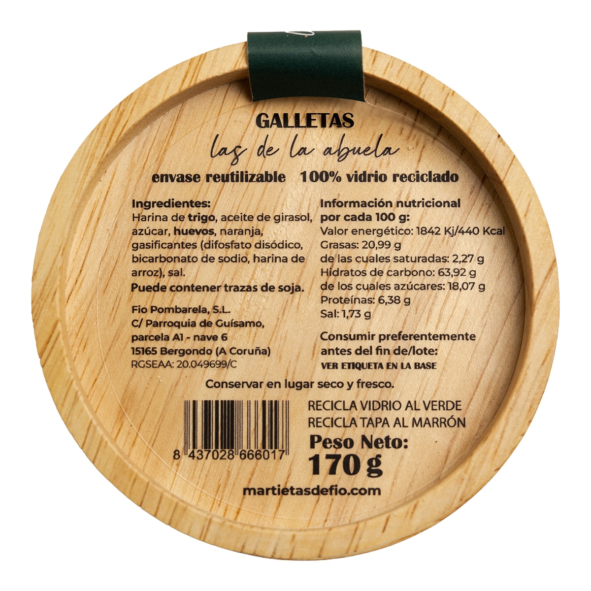 Galletas abizcochadas artesanales de naranja en bote vidrio reciclado y madera 4