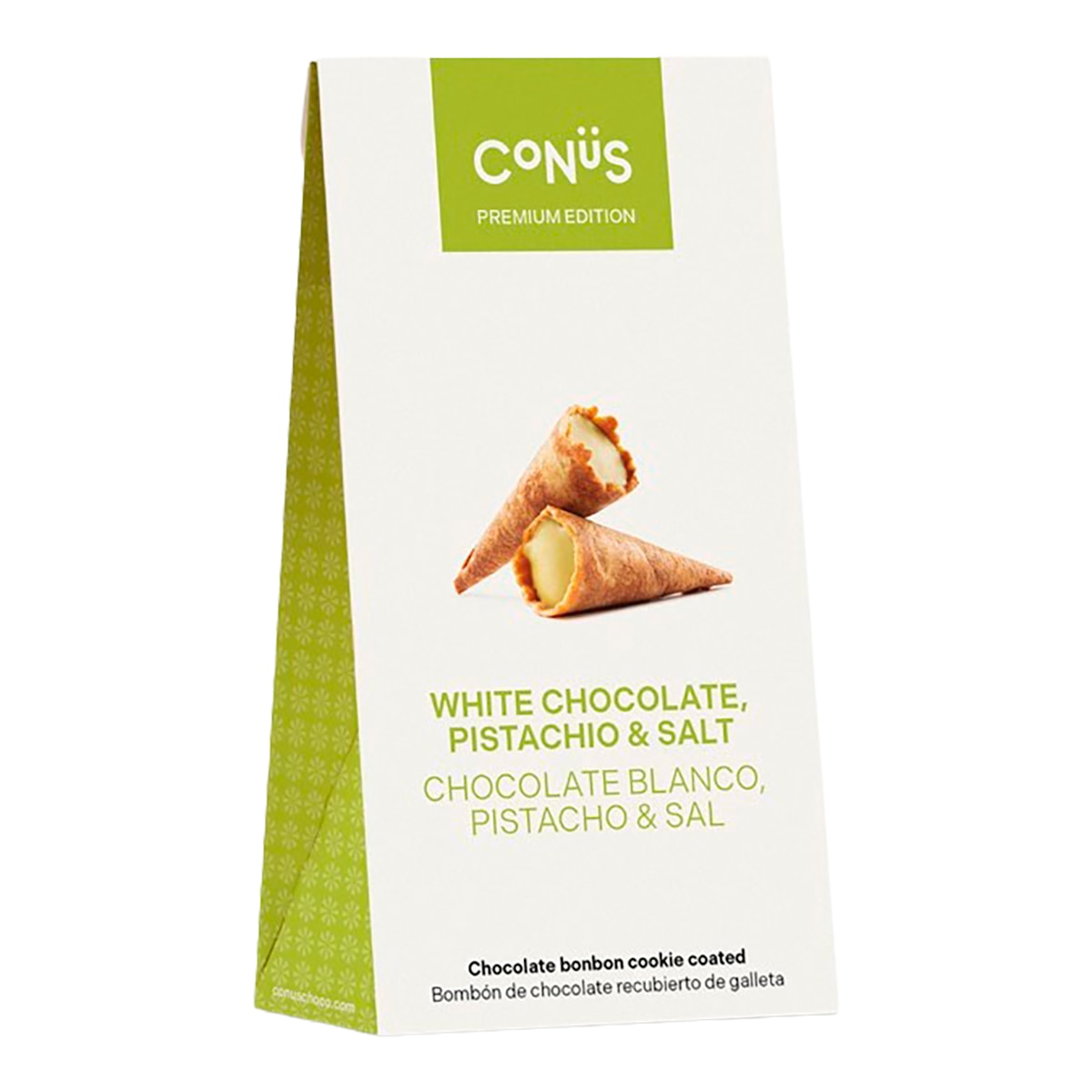 Bombones de galleta con chocolate blanco, pistacho y sal Conüs 1