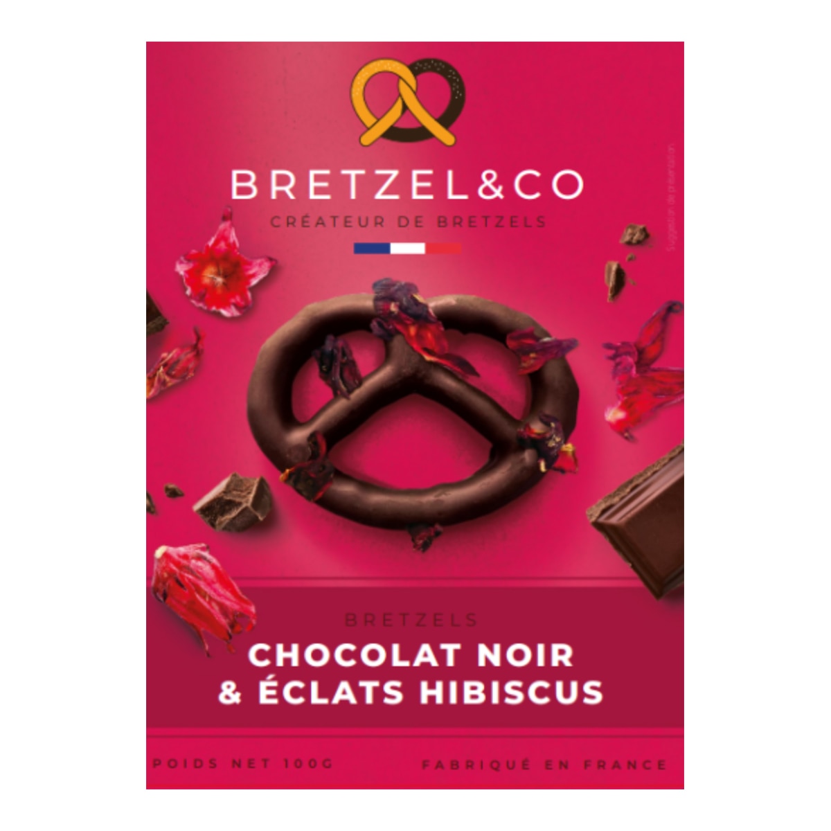 Imagen 1 de Pretzel de chocolate negro con flores de hibisco Bretzel&Co