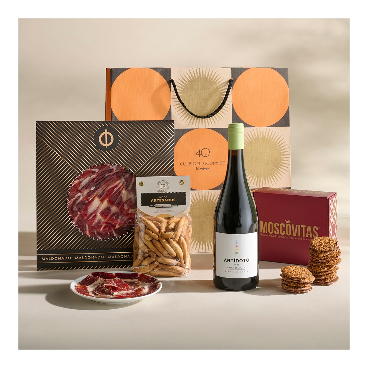 Cesta vino y jamón de bellota 1