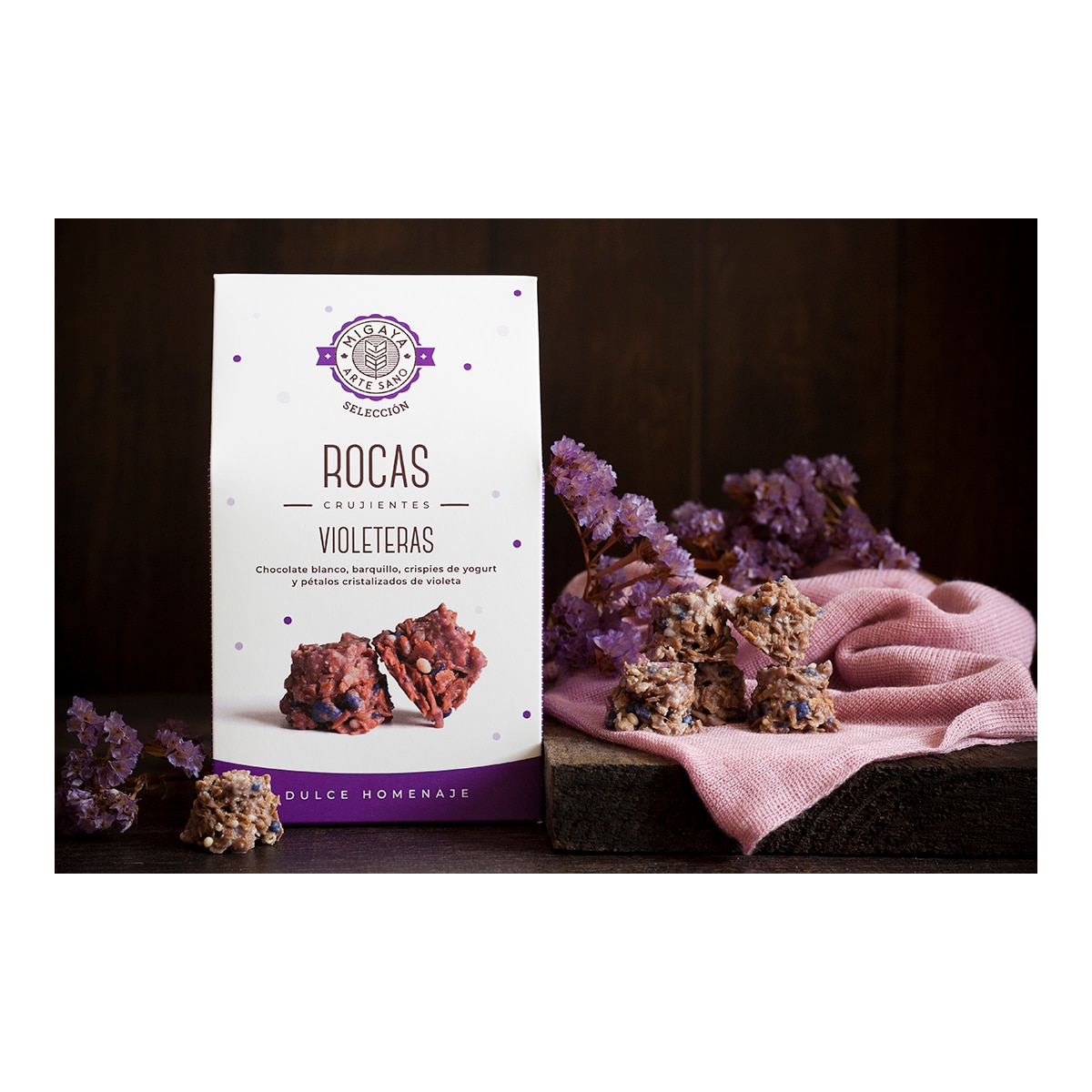 Bombón de roca crujiente violeteras Migaya 4